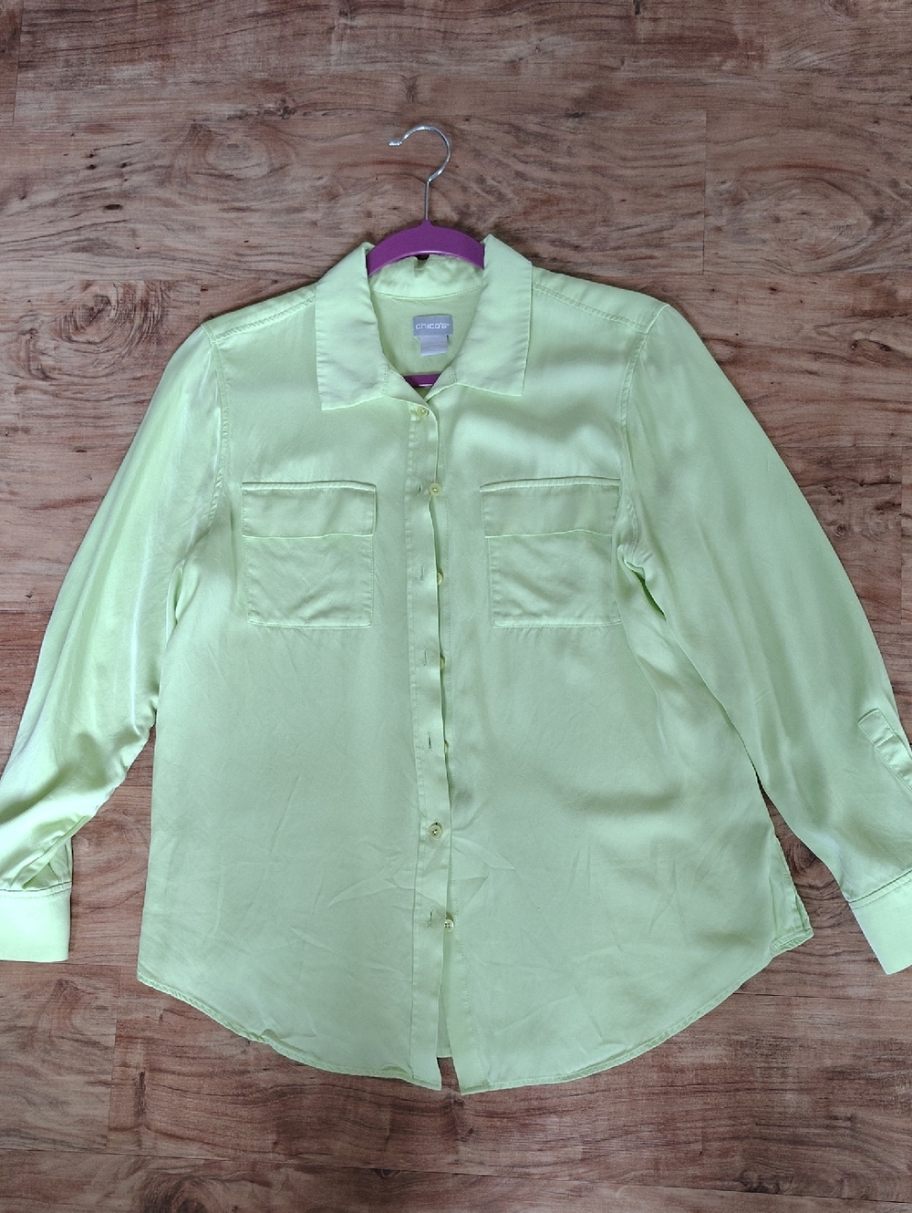 Chico's Light Lime Collared Button Blouse